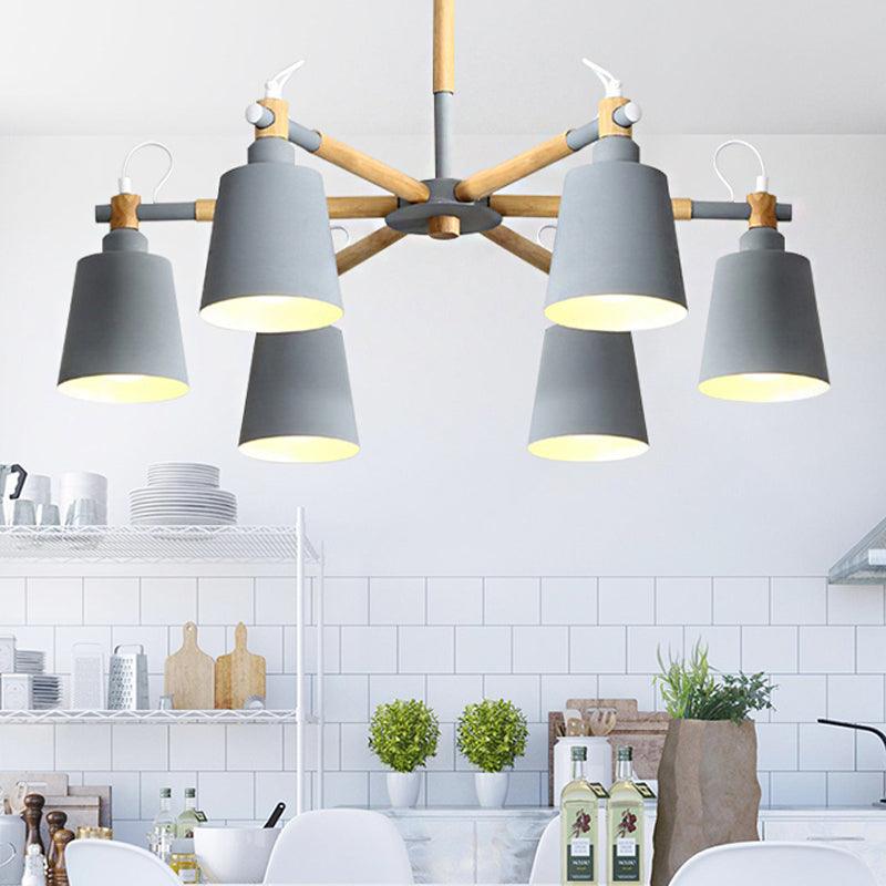 Baby Bedroom Bucket Chandelier Metal Wood 6 Lights Macaron - Rebooters