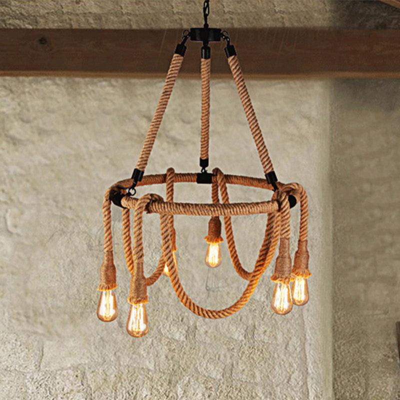 Adjustable Rope Chandelier Pendant Light in Beige Farmhouse - Rebooters