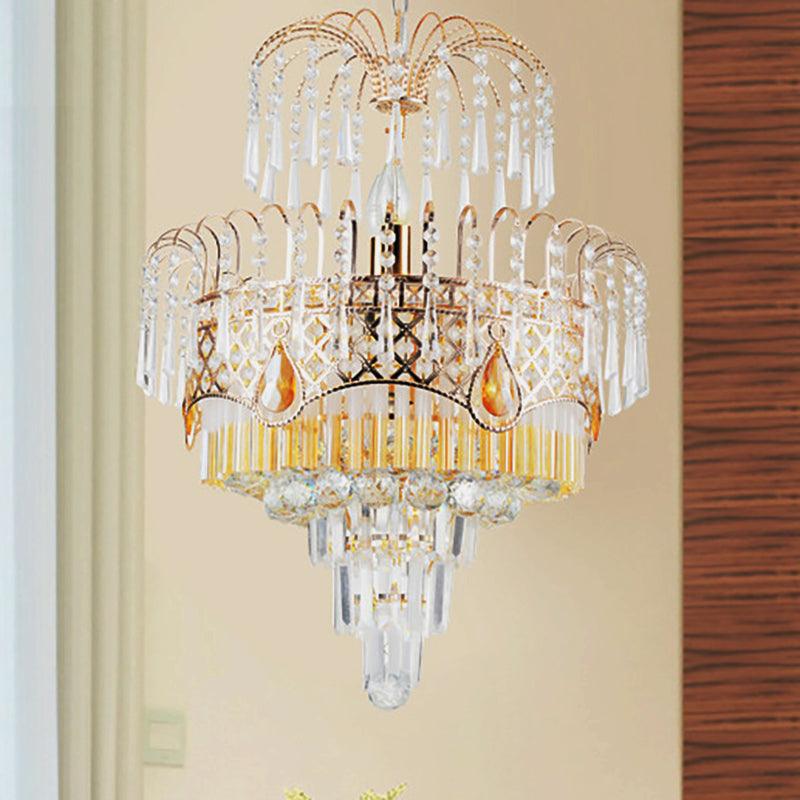 3/7 Lights Dining Room Ceiling Lamp with Layered Crystal Shade Modern Gold Chandelier Light 18 Inch Wide - Rebooters