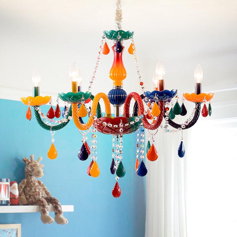 Beautiful Multi-Color Chandelier Candle 6 Lights Glass Pendant Light - Rebooters