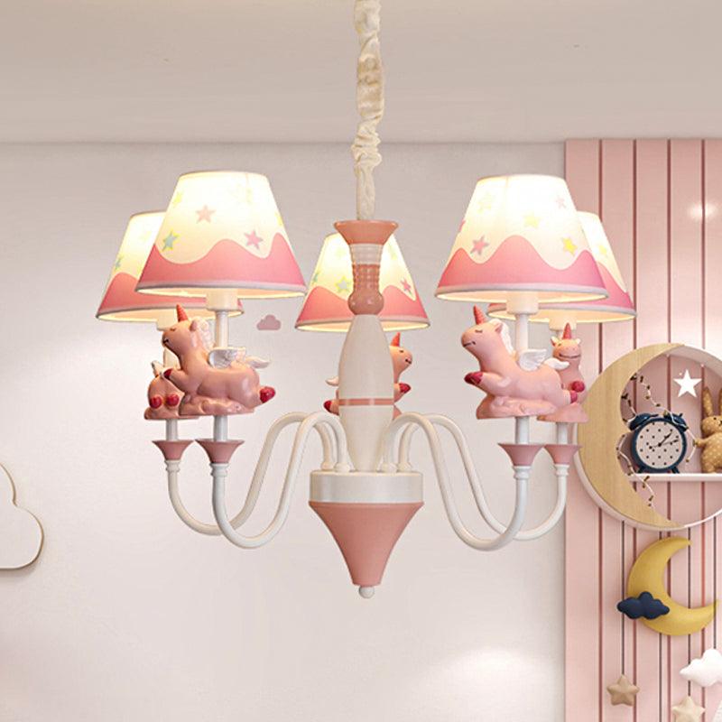 Bedroom Tapered Shade Hanging Lights Metal Unicorn Chandelier - Rebooters