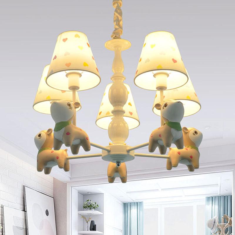 Animal Baby Deer Chandelier Fabric 5 Lights Pendant Light Fixture in White for Kid Bedroom - Rebooters