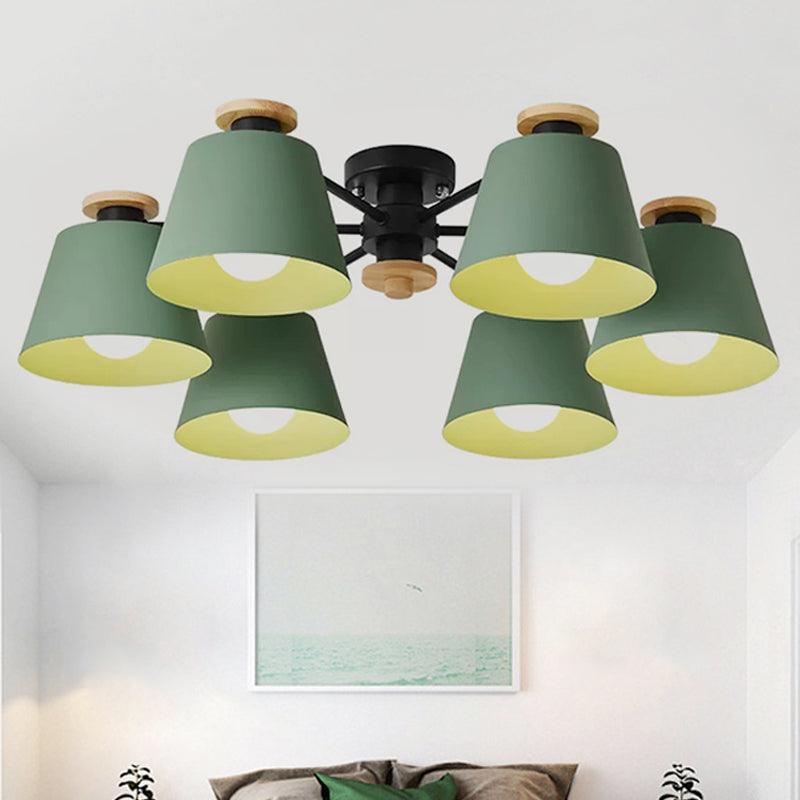 6 Heads Bucket Ceiling Light Macaron Loft Metal Semi Flushmount Light for Kindergarten - Rebooters