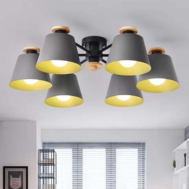 6 Heads Bucket Ceiling Light Macaron Loft Metal Semi Flushmount Light for Kindergarten - Rebooters