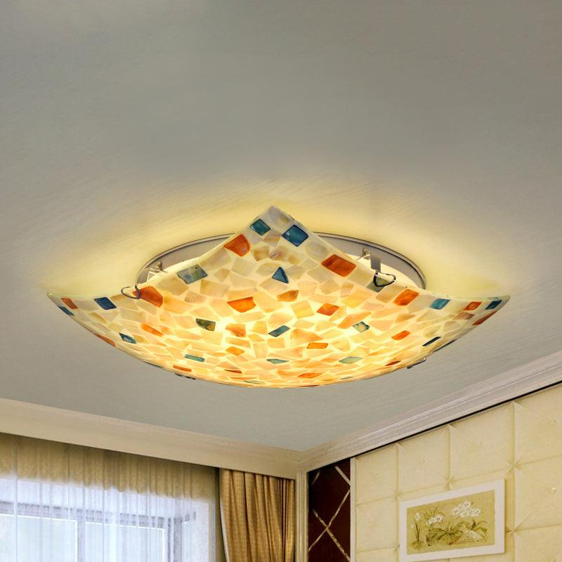 Beige White Light Gray Shell Curved Square Ceiling Mount Light Tiffany Mosaic LED Lamp for Corridor - Rebooters