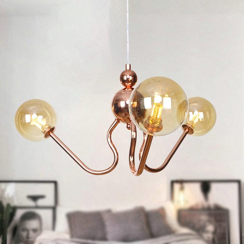 3-Light Clear Amber Glass Hanging Chandelier Copper Light - Rebooters