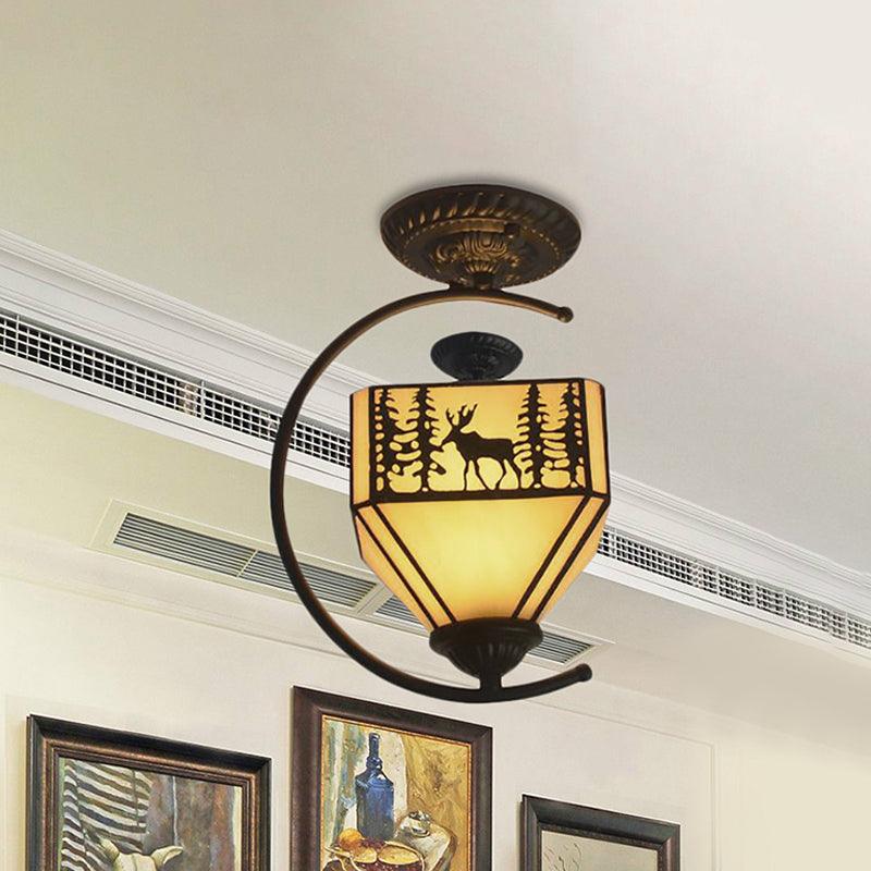 Art Glass Forest Deer Ceiling Lamp with Lodge Shade Beige - Rebooters