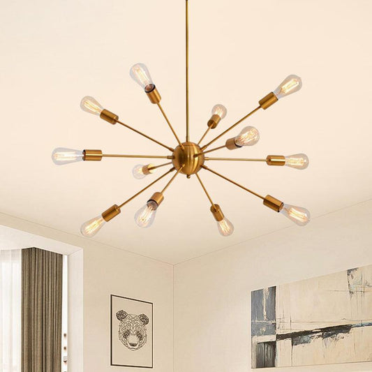 Industrial Bare Bulb Chandelier Pendant Light Fixture Sun Burst - Rebooters