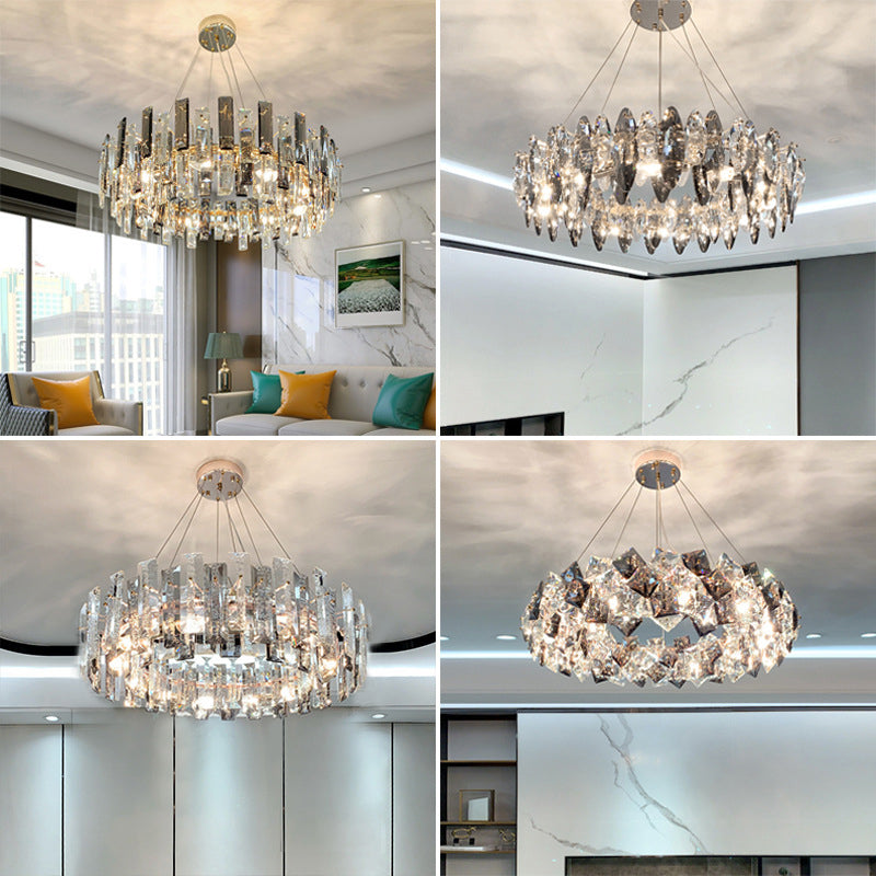 Drum Pendant Ceiling Light Modernist Smoke Grey Crystal Lamp - Rebooters
