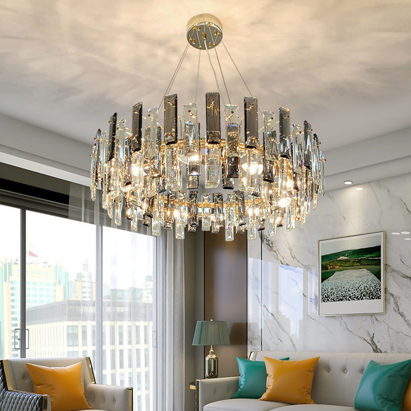 Drum Pendant Ceiling Light Modernist Smoke Grey Crystal Lamp - Rebooters