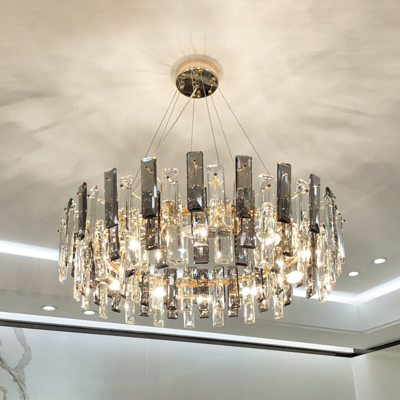 Drum Pendant Ceiling Light Modernist Smoke Grey Crystal Lamp - Rebooters