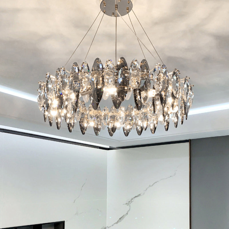 Drum Pendant Ceiling Light Modernist Smoke Grey Crystal Lamp - Rebooters