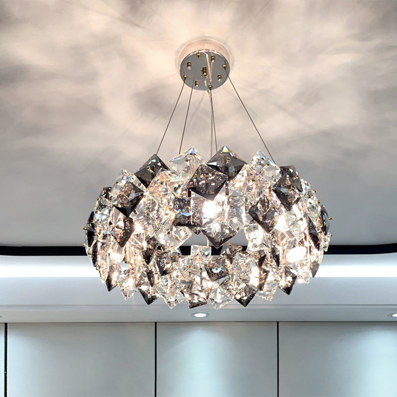 Drum Pendant Ceiling Light Modernist Smoke Grey Crystal Lamp - Rebooters