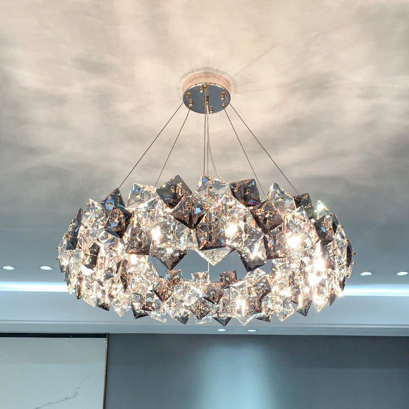 Drum Pendant Ceiling Light Modernist Smoke Grey Crystal Lamp - Rebooters