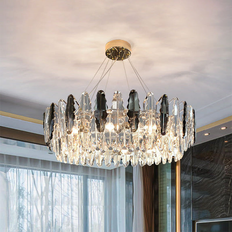 Drum Pendant Ceiling Light Modernist Smoke Grey Crystal Lamp - Rebooters