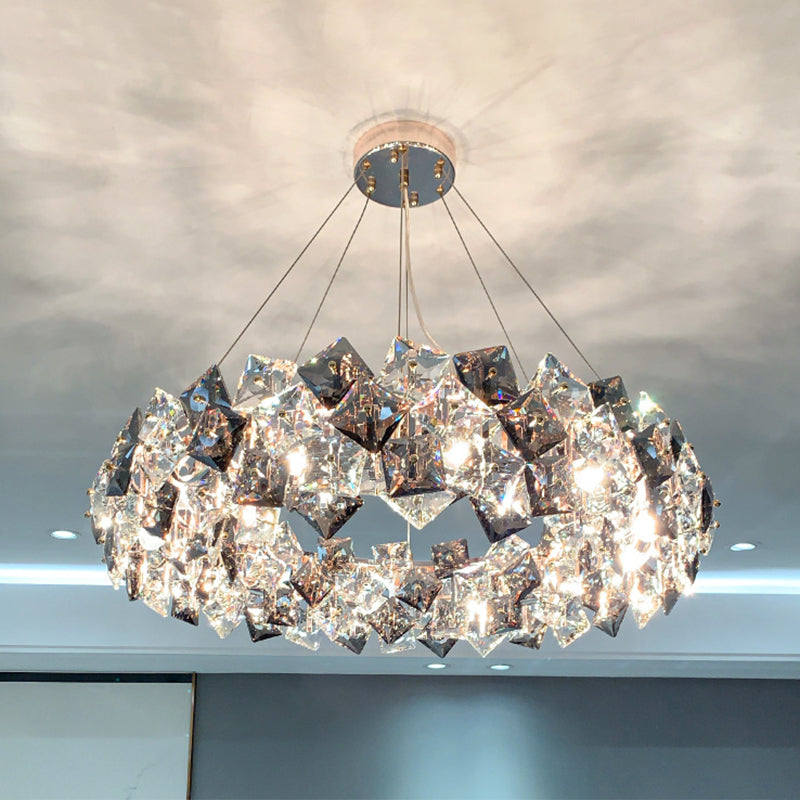 Drum Pendant Ceiling Light Modernist Smoke Grey Crystal Lamp - Rebooters