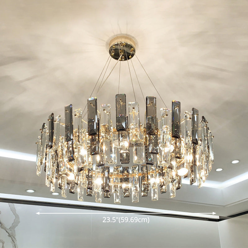 Drum Pendant Ceiling Light Modernist Smoke Grey Crystal Lamp - Rebooters