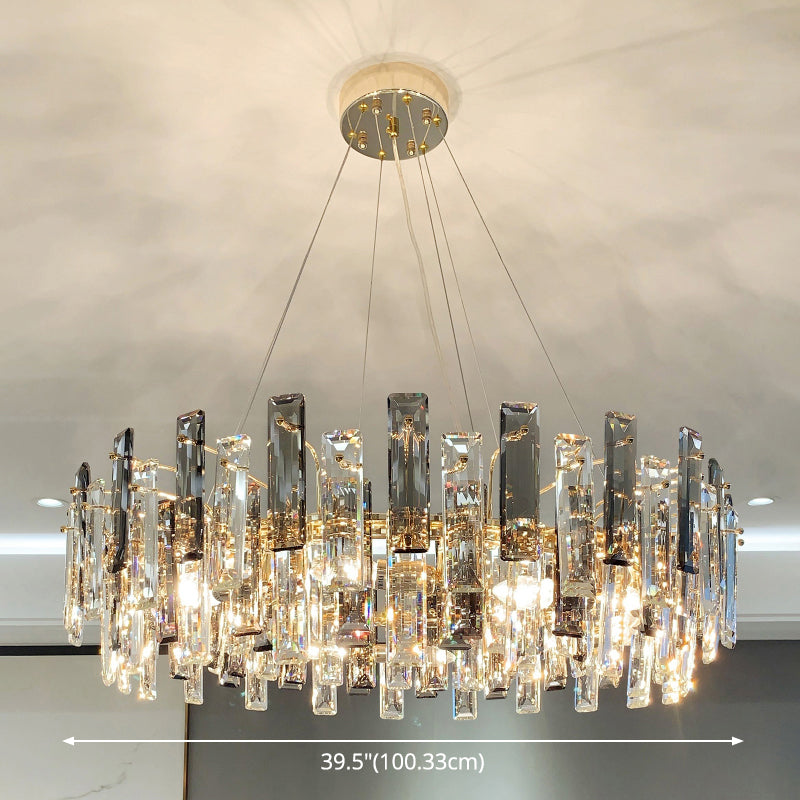 Drum Pendant Ceiling Light Modernist Smoke Grey Crystal Lamp - Rebooters