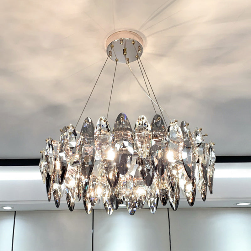 Drum Pendant Ceiling Light Modernist Smoke Grey Crystal Lamp - Rebooters