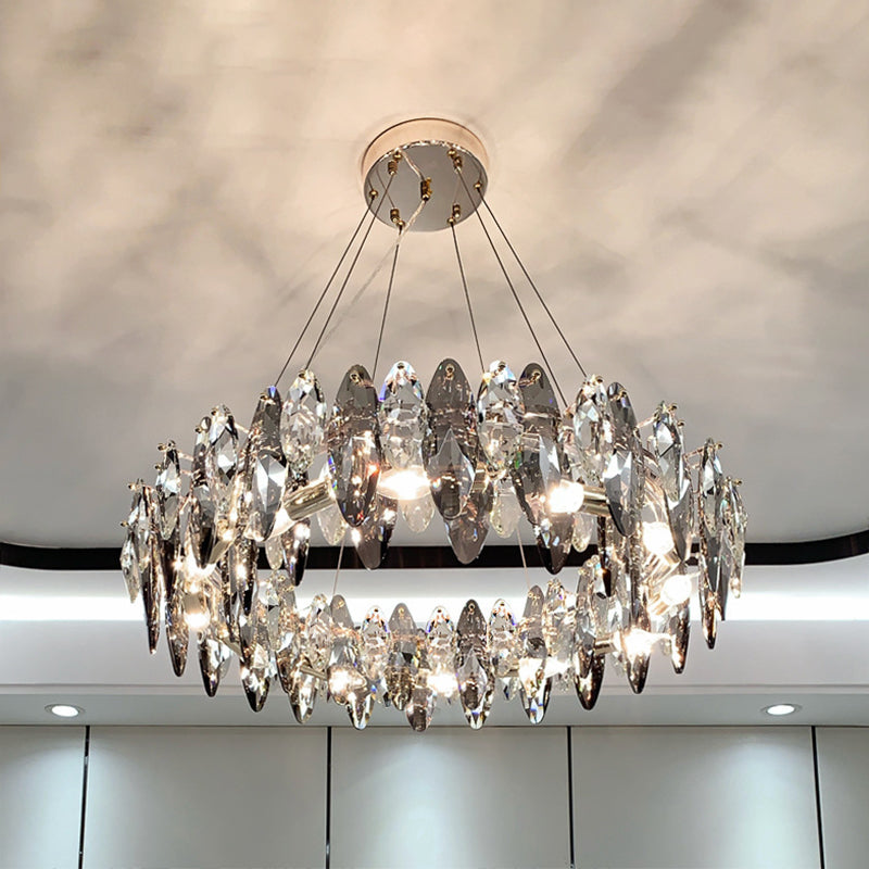 Drum Pendant Ceiling Light Modernist Smoke Grey Crystal Lamp - Rebooters