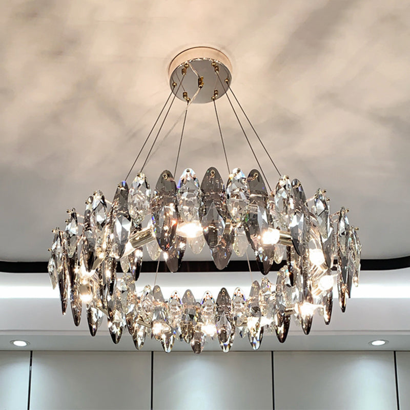 Drum Pendant Ceiling Light Modernist Smoke Grey Crystal Lamp - Rebooters