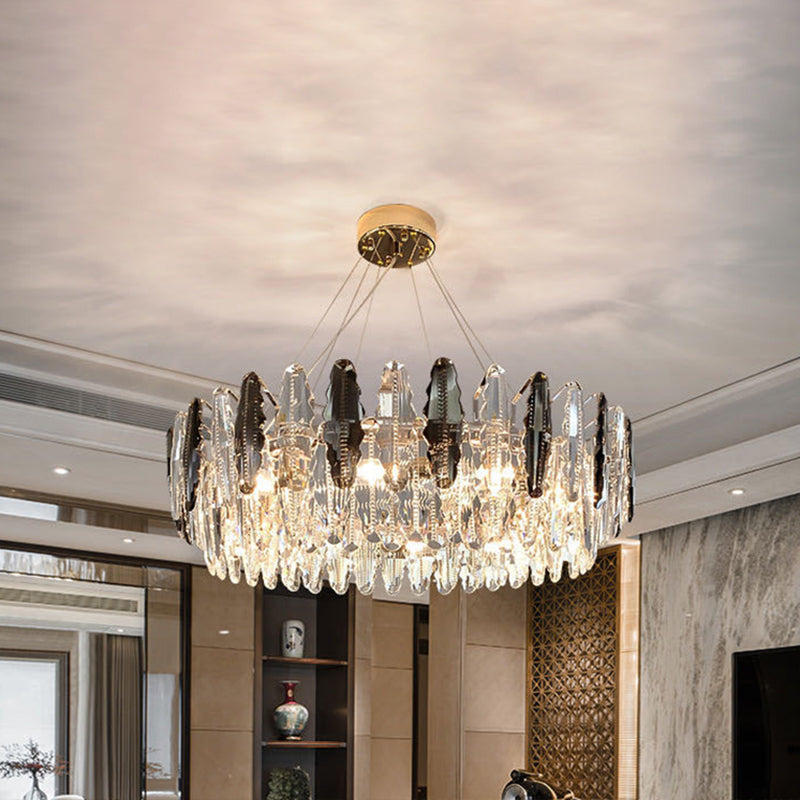 Drum Pendant Ceiling Light Modernist Smoke Grey Crystal Lamp - Rebooters
