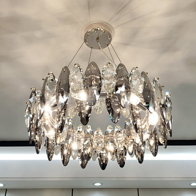 Drum Pendant Ceiling Light Modernist Smoke Grey Crystal Lamp - Rebooters