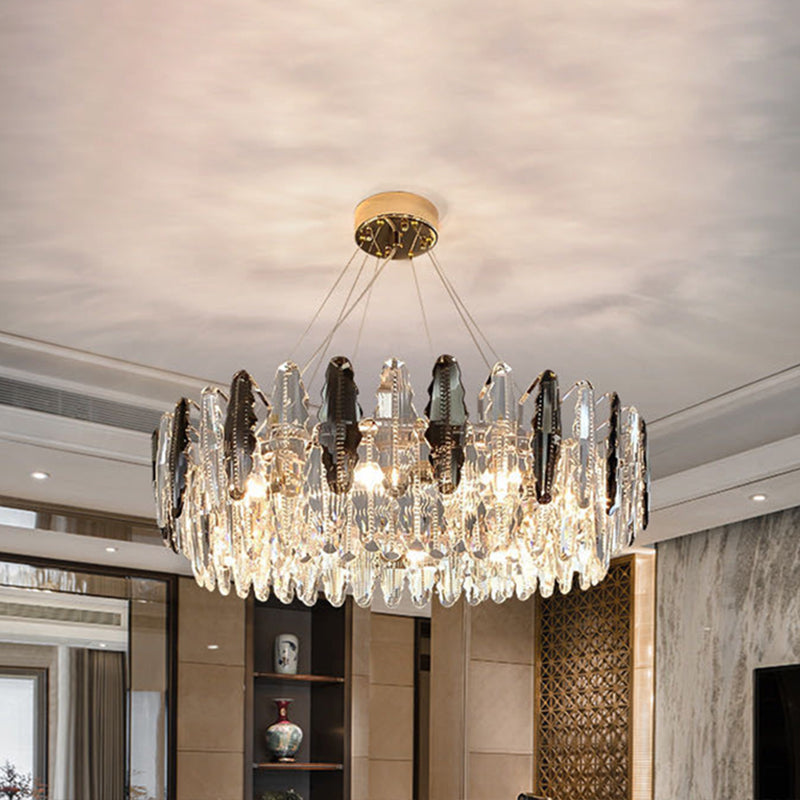 Drum Pendant Ceiling Light Modernist Smoke Grey Crystal Lamp - Rebooters
