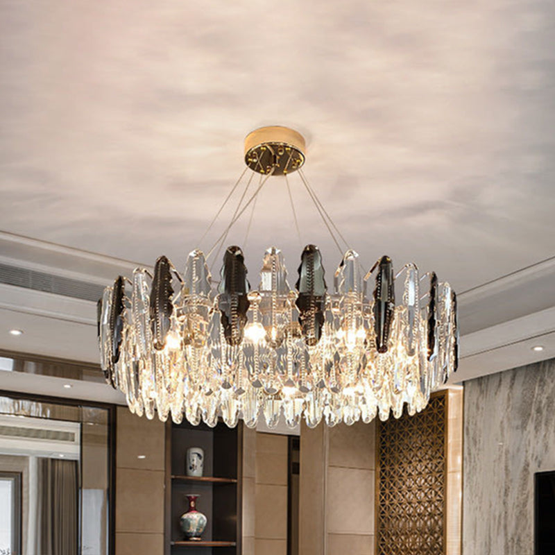 Drum Pendant Ceiling Light Modernist Smoke Grey Crystal Lamp - Rebooters