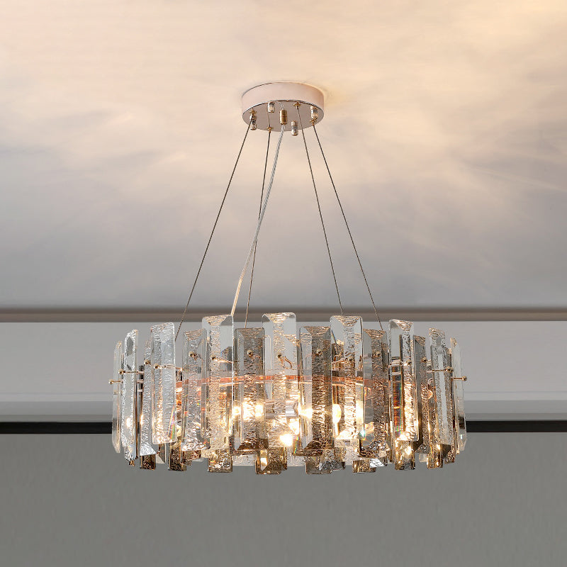 Drum Pendant Ceiling Light Modernist Smoke Grey Crystal Lamp - Rebooters