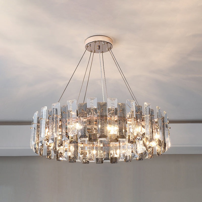 Drum Pendant Ceiling Light Modernist Smoke Grey Crystal Lamp - Rebooters
