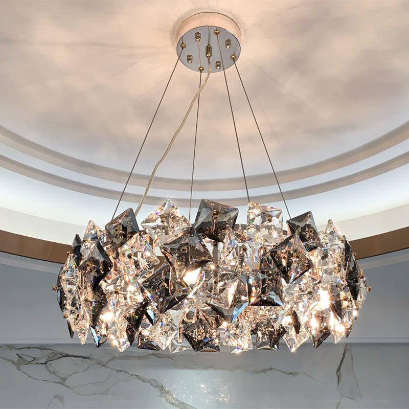 Drum Pendant Ceiling Light Modernist Smoke Grey Crystal Lamp - Rebooters
