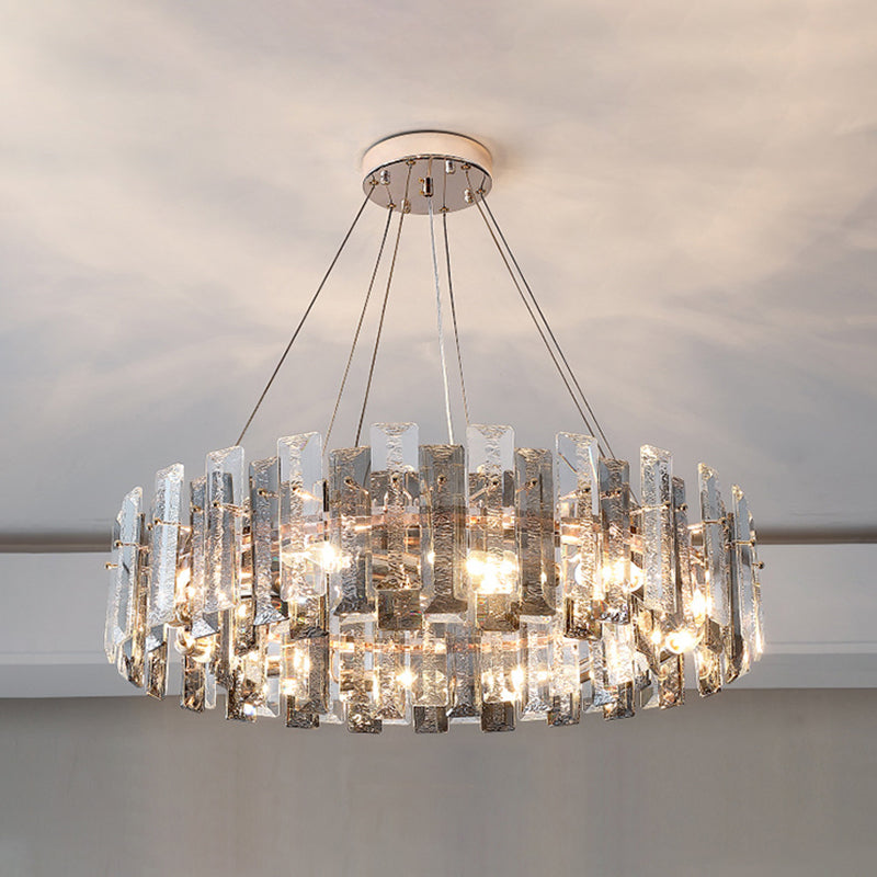 Drum Pendant Ceiling Light Modernist Smoke Grey Crystal Lamp - Rebooters