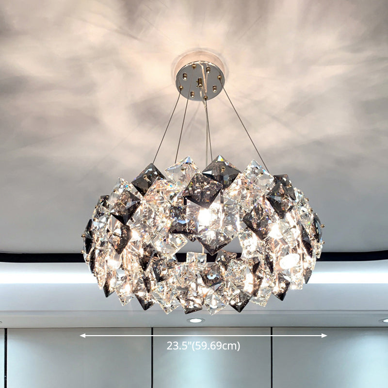 Drum Pendant Ceiling Light Modernist Smoke Grey Crystal Lamp - Rebooters
