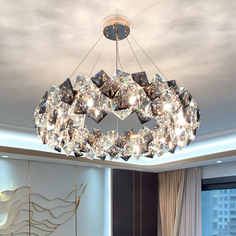 Drum Pendant Ceiling Light Modernist Smoke Grey Crystal Lamp - Rebooters