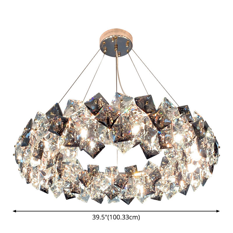 Drum Pendant Ceiling Light Modernist Smoke Grey Crystal Lamp - Rebooters