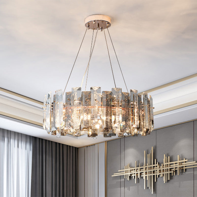 Drum Pendant Ceiling Light Modernist Smoke Grey Crystal Lamp - Rebooters