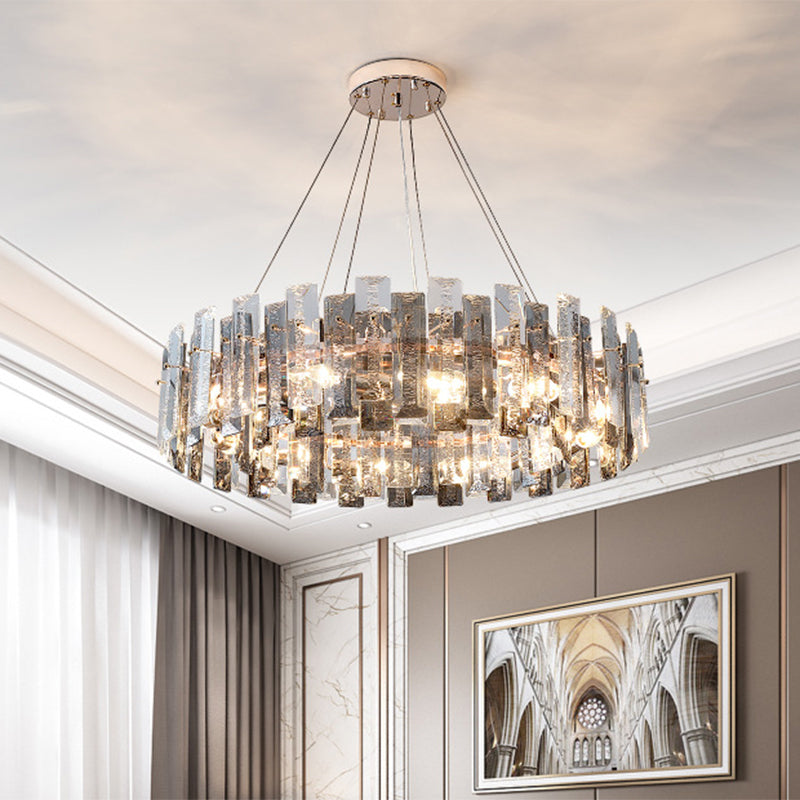 Drum Pendant Ceiling Light Modernist Smoke Grey Crystal Lamp - Rebooters