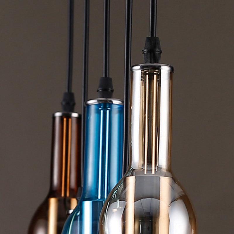 Art Deco Wine Bottle Hanging Lamp Glass 5 Light Restaurant Down Lighting Pendant Multi-Color - Rebooters