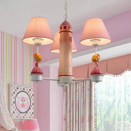 3 Lights Plaid Shade Chandelier for Kids Bedroom Deco - Rebooters