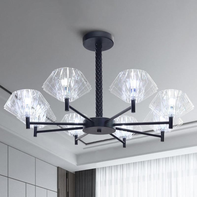8 Lights Urn Shape Chandelier Modern Metal and Acrylic Pendant Light in Black - Rebooters