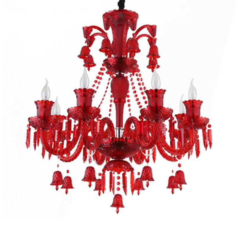 8 Lights Crystal Hanging Lamp Traditional Red Blue Purple Chandelier - Rebooters