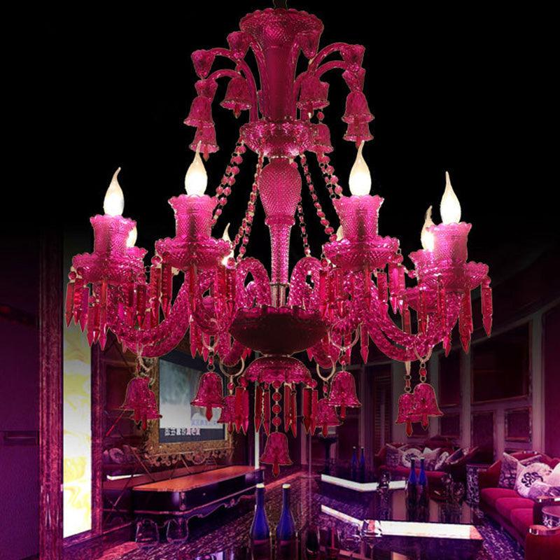 8 Lights Crystal Hanging Lamp Traditional Red Blue Purple Chandelier - Rebooters
