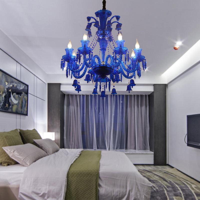 8 Lights Crystal Hanging Lamp Traditional Red Blue Purple Chandelier - Rebooters