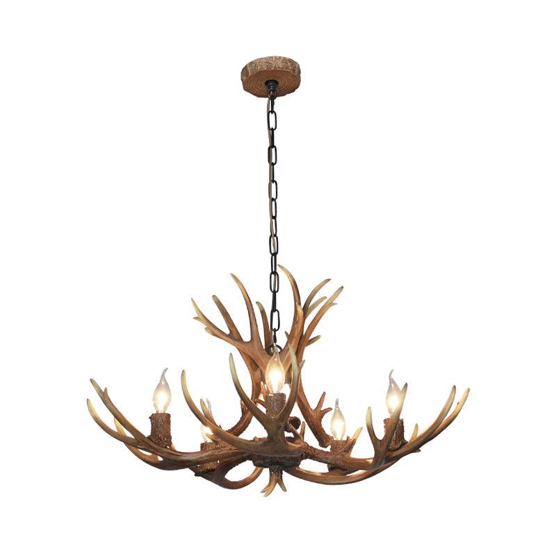 5 Lights Resin Chandelier Lamp Classic Antler Dining Room Light - Rebooters