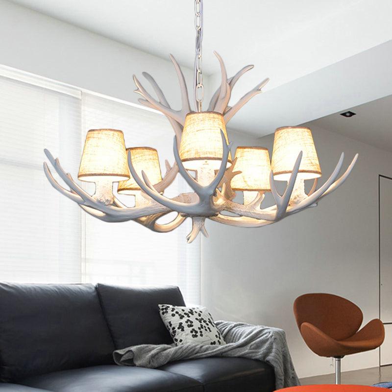5 Lights Resin Chandelier Lamp Classic Antler Dining Room Light - Rebooters