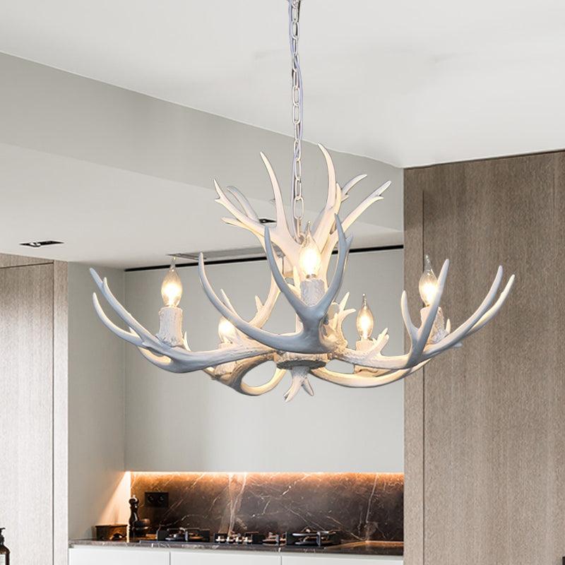 5 Lights Resin Chandelier Lamp Classic Antler Dining Room Light - Rebooters