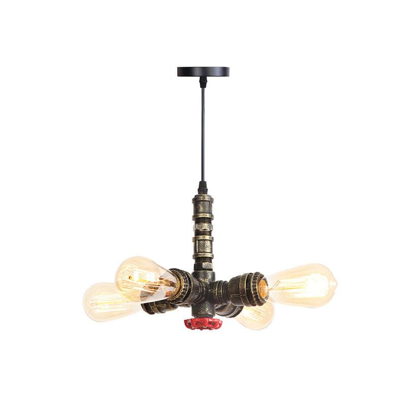 Water Pipe Chandelier Light Fixture in Rust Finish Industrial - Rebooters