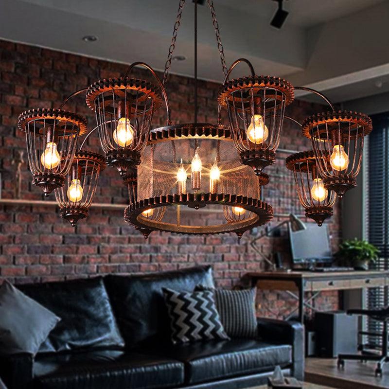 Wrought Iron Large Cage Chandelier Industrial Style Light Fixtures - Rebooters