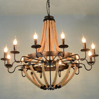 Black Finish Candle Shape Chandelier Light Industrial Rope Style Hanging Pendant Lamp - Rebooters